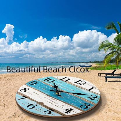 CHYLIN Wall Clock, 18 Inch Beach Wall Clocks Battery Operated, Coastal Ocean Themed Blue Clock Decor for Lake House, Home Clearance, Kitchen, Pool, Bathroom(18")