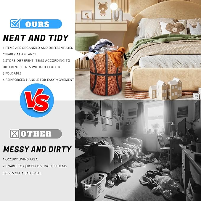 Basketball Laundry Basket Ball Texture Oxford Cloth Laundry Hamper With Handle Foldable Portable Clothes Storage Basket 18.9 X 16.5 Inch Storage Bag For Laundry Room/Bathroom/Bedroom/Dormitories