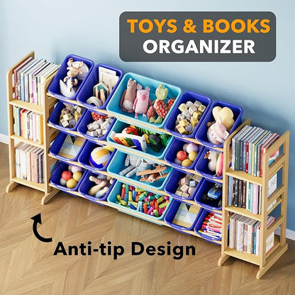 SpaceAid Toy Storage Organizer with 6 Shelves and 20 Bins, Toy Organizers Storage Bookshelf, Kids Bin Shelf Toys Box Bookcase for Bedroom Playroom Organization Room Decor, Blue and Navy Blue