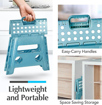 Handy Laundry Folding Lightweight Step Stool - Sturdy Enough to Support Adults - Opens Easy with One Flip - Great for Kitchen, Bathroom or Bedroom (Teal - 13 inch)