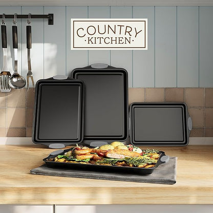 Country Kitchen Nonstick Stackable Bakeware Set - Heavy Duty, Durable, Easy Release Baking Set, Grey, 4 Pcs