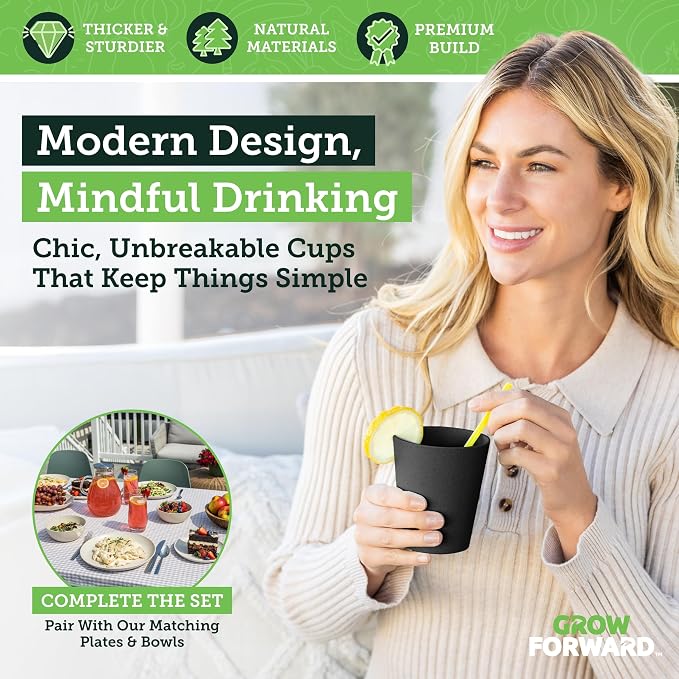 Grow Forward Premium Wheat Straw Cups - 13 & 20 oz Unbreakable BPA Free Hard Plastic Cups - Reusable Lightweight Plastic Drinking Glasses for Kitchen, Outdoor, Water, Camping, RV - Midnight