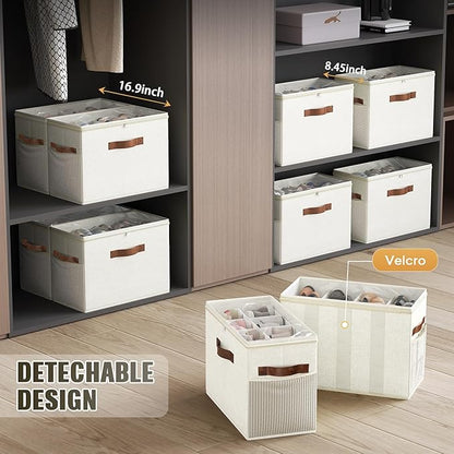 Budding Joy 2 Pack Shoe Organizer for Closet, Clear Foldable Shoe Storage Containers Adjustable Dividers Fits 16 Pairs,Shoe Storage Bins Baskets Boxes with Reinforced Handles Beige