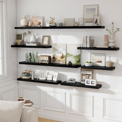 Fun Memories 36 Inch Floating Shelves, Wall Shelves Set of 2 for Bathroom/Living Room/Bedroom/Kitchen, Black Floating Shelf for Wall Decor with Invisible Brackets