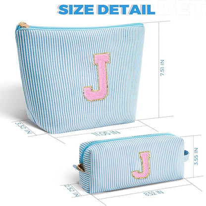 Monogrammed Gifts for Women - Cosmetic Bag for Teen,Initial Cute Makeup Bag Set for Women,Trendy Pouch for Niece Sister Friend Female Her,Birthday Gifts for Daughter - Blue,J