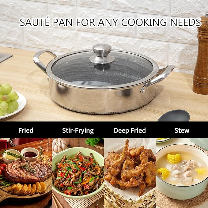 Hybrid Stainless Steel Cookware Set-6QT Sauté Pan with Lid,10 Inch Nonstick Frying Pan,Induction Compatible,PFOA Free,Dishwasher & Oven Safe