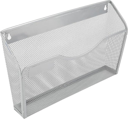EasyPAG 3 Pack Wall File Organizer with Label Panel, Metal Mesh Hanging File Folder Holder for Letter/A4 Size Folders, Vertical Wall Mount Mail Sorter for Office Paperwork, Classroom, Silver