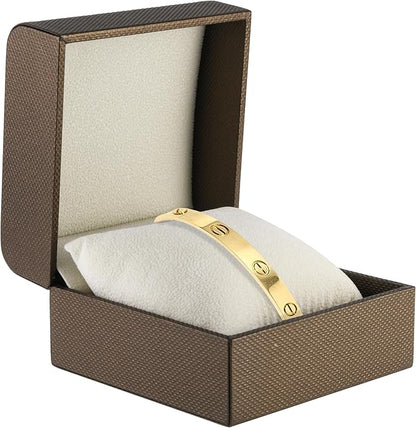 Premium Weave Texture Pillow-Style Watch Box & Bangle Box for Men & Women - Soft Ivory Suede Interior Bracelet/Bangle & Watch Case - Ideal for Watch & Bracelet Jewelry Gift Box Display