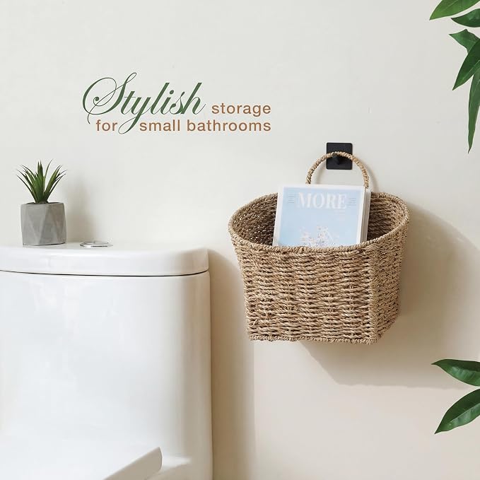 84ECO Set of 2 Seagrass Hanging Baskets for Organizing, Front Door, Mail, Flowers