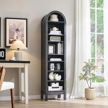 71" Tall Arched Bathroom Storage Cabinet, 8-Tier Modern Farmhouse Storage Cabinet with Adjustable Shelves, Wood Freestanding Cabinet for Bathroom, Living Room, Entryway, Hallway (Dark Grey)