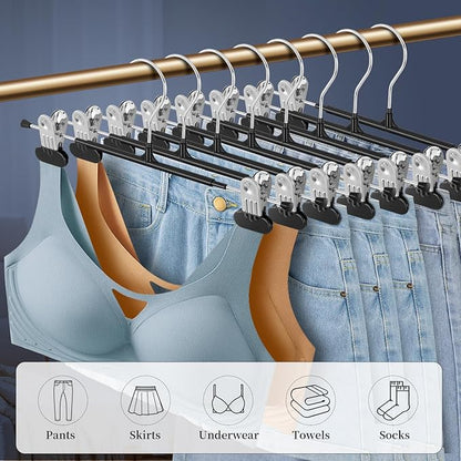14Inch Clothes Pants Hangers with Wide Clips 20 Pack,Non-Slip Adjustable Skirt Hanger for Women,Space-Saving Heavy Duty Men Hangers for Pants,Trousers,Jeans,Shorts,Black