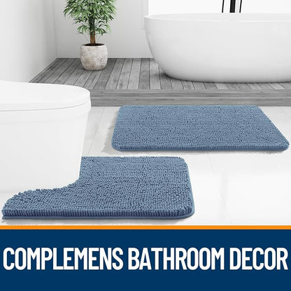 OLANLY Bathroom Rugs 34x21, Extra Soft Absorbent Chenille Bath Rugs, Rubber Backing Quick Dry, Machine Washable Bath Mats for Bathroom Floor, Tub and Shower, Home Decor Accessories, Airy Blue