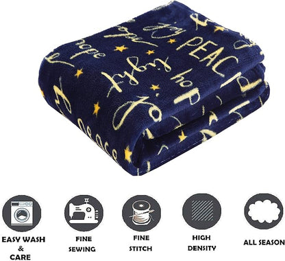 Elegant Comfort Luxury Velvet Super Soft Christmas Prints Fleece Blanket-Holiday Theme Home Décor Fuzzy Warm and Cozy Throws for Winter Bedding, Couch and Gift, 50 x 60 inch, Peace & Joy