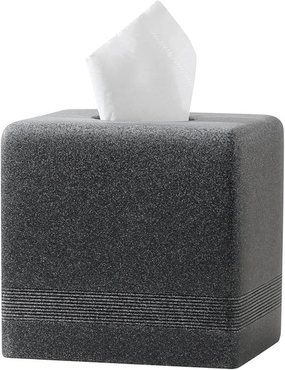 Haocoott Tissue Box Cover Square, Resin Facial Tissue Holder Covers Cube Toilet Paper Holder Case Dispenser Home Decorative for Bathroom Kitchen Bedroom Living Room Office (Black)