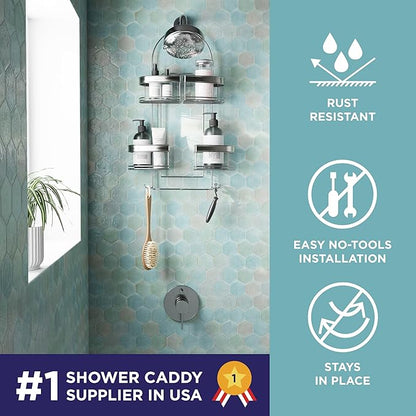 Zenith Expandable Handheld Shower Head/Large Bottle Caddy, Stainless Steel