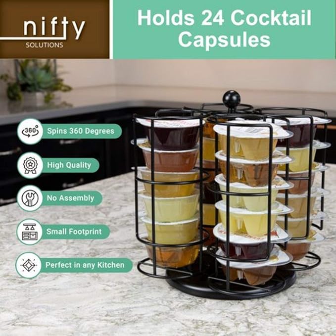 Nifty Solutions Compatible with Bartesian Cocktail Holds up to 24 Capsule Pods, Spins 360-Degrees, Medium (Pack of 1), Black, (5620)
