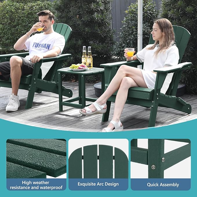 Plawdlik Hdpe Outdoor Adirondack Side Table, Wooden Textured, Set for Patio, Garden, Porch, Pool Composite Patio, Backyard, Bathroom and Indoor, Maintenance & Weather Resistant （Green）
