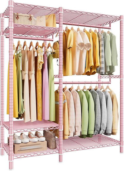 Raybee Clothes Rack Heavy Duty Loads 780LBS Clothing Racks for Hanging Clothes Adjustable Metal Portable Closet, 45.5" W x 77" H x16.5 D Pink