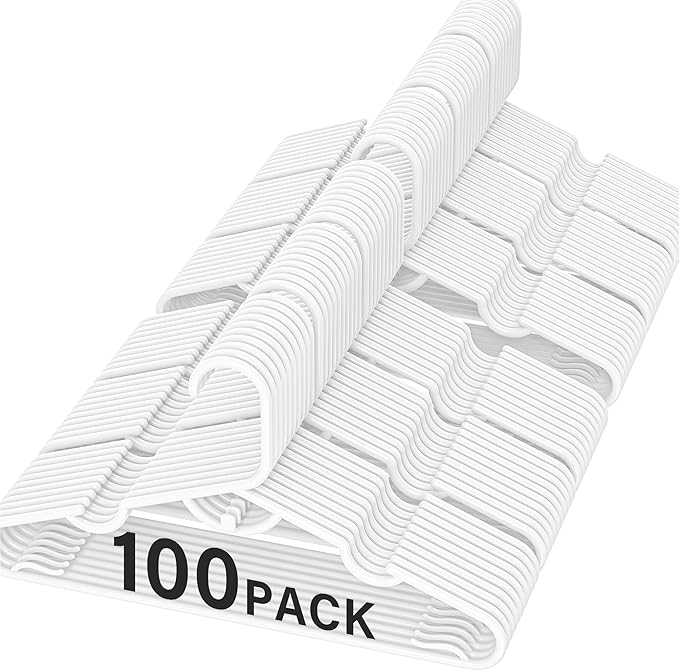 Baby Hangers 100 Pack - Non-Slip Children’s Kids Clothes Hangers, Premium PP Child Closet Organizer with Stackable Design & Safe Rounded Edges, Suitable for Nursery Newborn Toddler (White)