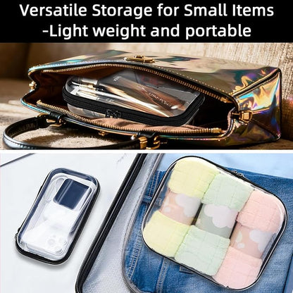 Topfinder Clear Hard Shell Zipper Case,Clear Toy Storage Pouch,Waterproof Transparent Organizer Cosmetic Case for Travel, Office, Home (Black, 3*M)