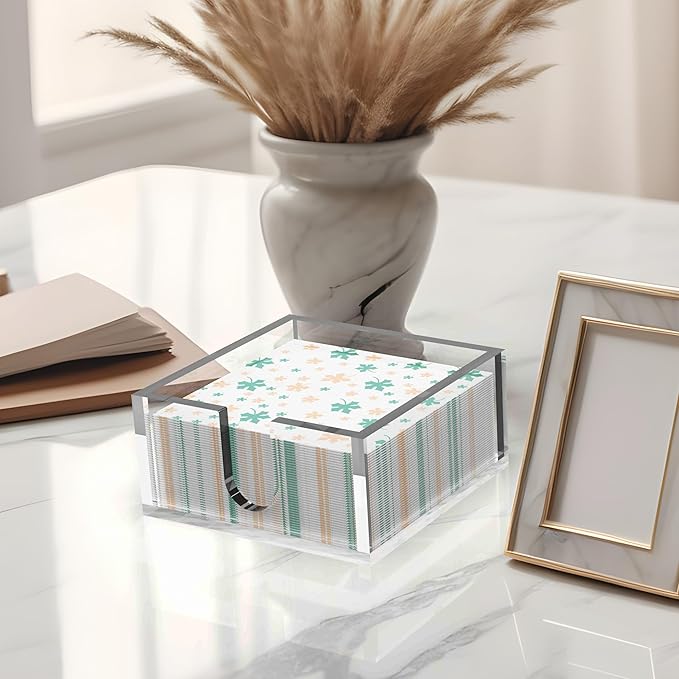 Rubtlamp 2Pcs Acrylic Napkin Holder Bathroom - 0.27Inch Thickness Acrylic Guest Towel Napkin Holder - Hand Towel Tray - Clear Napkin Holders Tissue Dispenser (Clear, 5.5”X5.5”X2.5”)