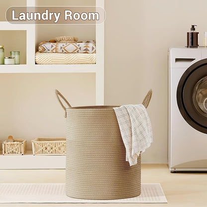 SunNewt Tall Laundry Basket with Handles, 88L Portable Dirty Clothes Hamper, Boho Cotton Rope Storage Bin for Blankets Kids Toys Gifts, Large Organizer for Baby Nursery Bedroom Bathroom, Jute