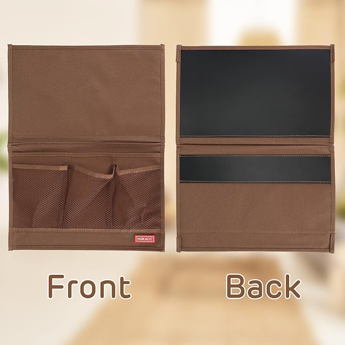 HAKACC Bedside Storage Organizer, Remote Control Holder, Bed Pockets Bedside Caddy Storage for Table Cabinet Phone Glasses, Brown