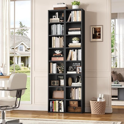 FOTOSOK 8-Tier Media Tower Rack, 11.6 X 9.3 X 70.9 Inches CD DVD Slim Storage Cabinet with Adjustable Shelves, Tall Narrow Bookcase Display Bookshelf for Home Office, Black