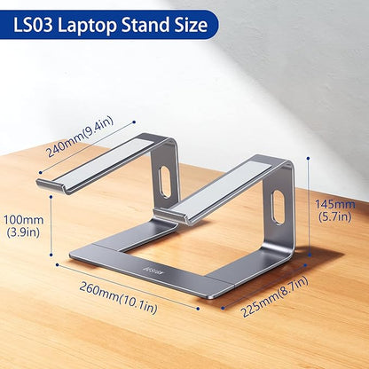 BESIGN LS03 Aluminum Laptop Stand, Ergonomic Detachable Computer Stand, Notebook Holder, Laptop Mount Compatible with Air, Pro, Dell, HP, Lenovo More 10-15.6" Laptops, Space Gray