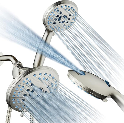 Hotel Spa AquaCare As-Seen-On-TV High Pressure 50-mode Rain & Handheld 3-way Shower Head Combo - Anti-clog Nozzles/Tub, Tile & Pet Power Wash/Extra Long 6 ft. Stainless Steel Hose/Nickel Finish