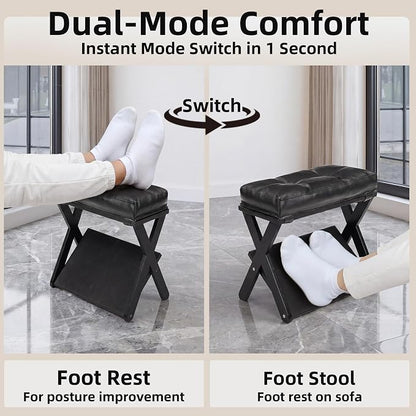 Double Step Foot Stool Under Desk, Wooden Ergonomic Foot Rest with Non-Slip EVA Surface, Office Footstool for Posture Support, Home Office Gaming Desk Foot Rest for Adults-Black