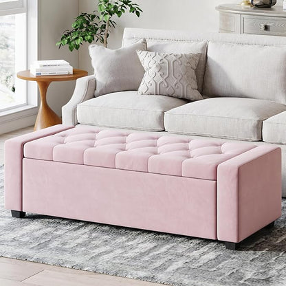 Storage Ottoman Bench,Large Entryway Ottoman with Storage, Rectangular Bench with Cushion and Safety Hinge for Living Room Bedroom