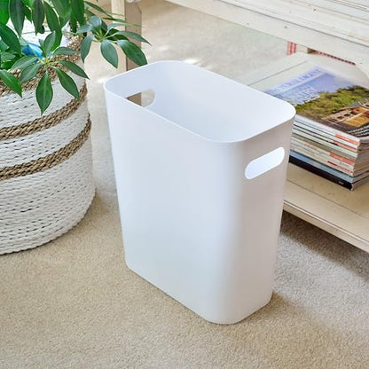 Youngever 2 Pack 3 Gallon Slim Trash Can, Plastic Garbage Container Bin, Trash Bin with Handles for Home Office, Living Room, Study Room, Kitchen, Bathroom (White)
