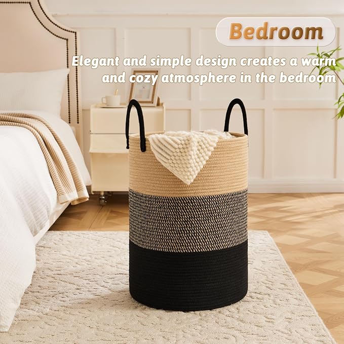 Artfeel Laundry Basket,Woven Cotton Rope Laundry Hamper,40L for Decorative Storage of Dirty Clothes,Toys and Blankets in Bathroom,Bedroom and Living Room