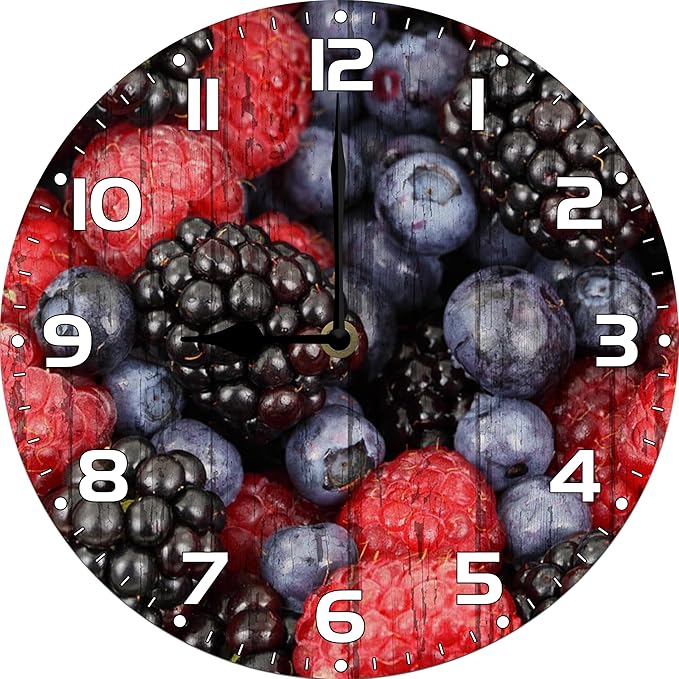 Fruit Pulp Wall Clock 10 Inch Silent Non Ticking Battery Operated Wooden Modern Office Simple Minimalist Clock Decorative for Kitchen Home Bathroom Living Room