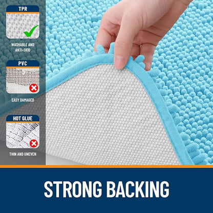 OLANLY Bathroom Runner Rugs 47x24, Soft Absorbent Chenille Bath Rugs, Rubber Backing Quick Dry, Machine Washable Long Bath Mats for Bathroom Floor, Tub and Shower, Home Decor Accessories, Sky Blue