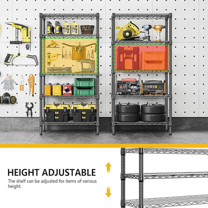 M MZG 1250 lbs 5 Tier Shelf Metal Storage Shelves Shelving Wire Rack Heavy Duty Closet Organizers for Garage Kitchen Bathroom Laundry Black 13.8" D x 29.5" W x 59.5" H