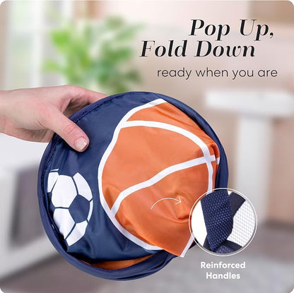 Handy Laundry Collapsible Mesh Pop Up Laundry Hamper with Side Pocket – Breathable, Space-Saving, Foldable Clothes Basket for Laundry, Storage, Travel, Dorm, Sports, 24 Inch