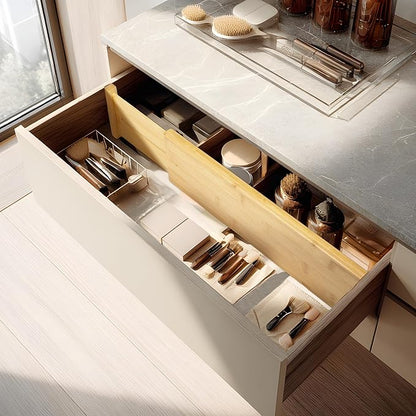 VaeFae 6 Pack Bamboo Drawer Dividers, 4" High Adjustable 16.6" - 21.8" Clothes Drawer Organizers, Expandable Separators for Bedroom/Bathroom/Kitchen/Office Storage