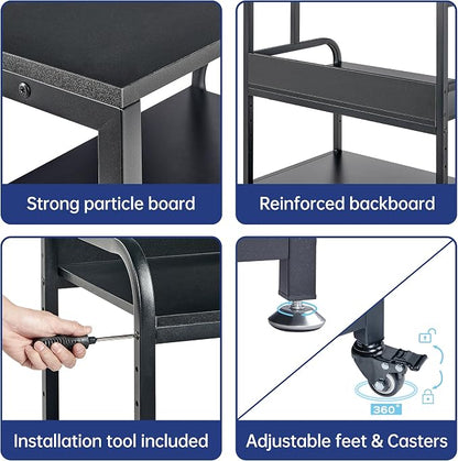 Fannova 32.3" x 18.9" Extra Large Printer Stand Table with Adjustable Storage Shelf, 3 Tier Rolling Printer Cart with Industrial Wheels for Home Office, Black