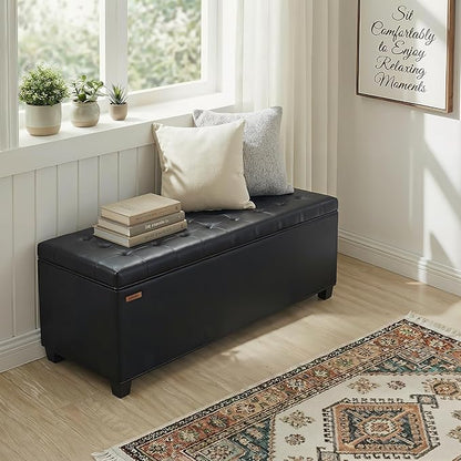 Synthetic leather Storage ottoman bench with legs,43.5”W x 15.7”D x 15.7”H,metal frame end of bed bench hold up to 770 LB,Large Storage Chest hold up to 770 LB,Black UASND622B