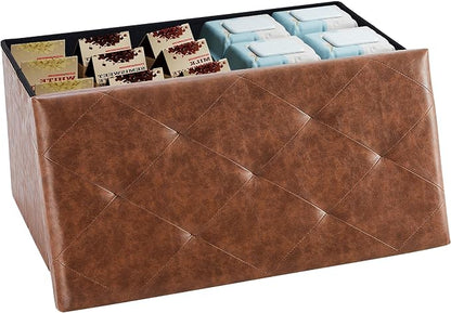 DUMOS 30 Inch Folding Storage Ottoman Bench, Large Hidden Storage Chest withThicker Foam Padded Seat, End of Bed Foot Rest Stool for Bedroom Living Room Entryway, Load 660 lbs, Brown