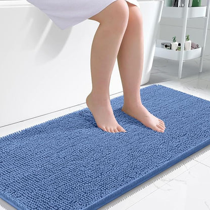 OLANLY Bathroom Runner Rugs 47x24, Soft Absorbent Chenille Bath Rugs, Rubber Backing Quick Dry, Machine Washable Long Bath Mats for Bathroom, Tub and Shower, Home Decor Accessories, Cornflower Blue