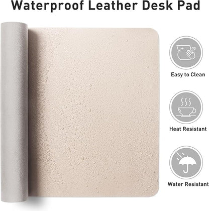 Aothia Faux Leather Desk Mat - Non-Slip PU Leather Desk Blotter, Waterproof Writing Surface, Large Desk Pad for Office & Home (Eggshell, 55" x 24")