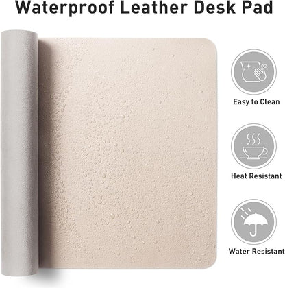Aothia Faux Leather Desk Mat - Non-Slip PU Leather Desk Blotter, Waterproof Writing Surface, Large Desk Pad for Office & Home (Eggshell, 55" x 17")