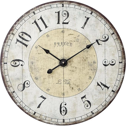 MODE HOME 24 Inch Large Wall Clock, Rustic Round Farmhouse Wall Clocks for Living Room Decor, Silent Non-Ticking Battery Operated Clock with Large Numerals, Vintage Oversized Decorative Wall Clock