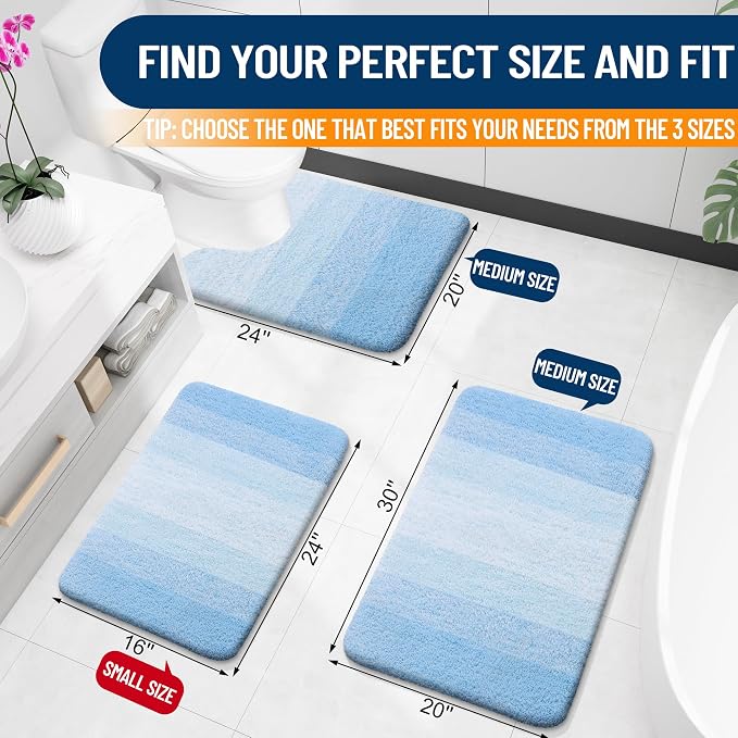 OLANLY Large Bathroom Rugs Mat 44x32, Extra Soft Absorbent Microfiber Bath Rugs, Rubber Backing, Quick Dry, Machine Washable Bath Mats for Bathroom, Tub and Shower, Home Decor Accessories, Sky Blue
