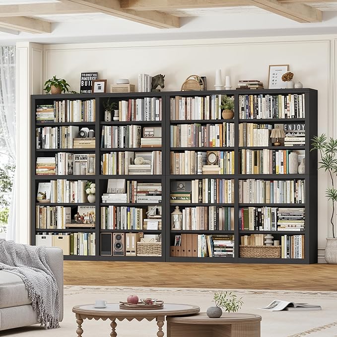 HOSTACK 63" W Open Book Shelf, 73" Tall Bookshelf with Storage, Modern Black Bookshelf, Large Bookcase with 12 Display Shelves, 6 Tier Wooden Book Case for Living Room, Home Office, Library, Black