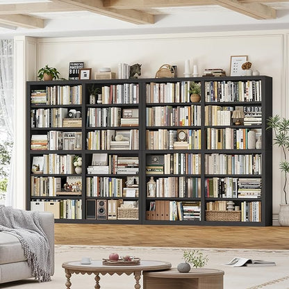 HOSTACK 63" W Open Book Shelf, 73" Tall Bookshelf with Storage, Modern Black Bookshelf, Large Bookcase with 12 Display Shelves, 6 Tier Wooden Book Case for Living Room, Home Office, Library, Black