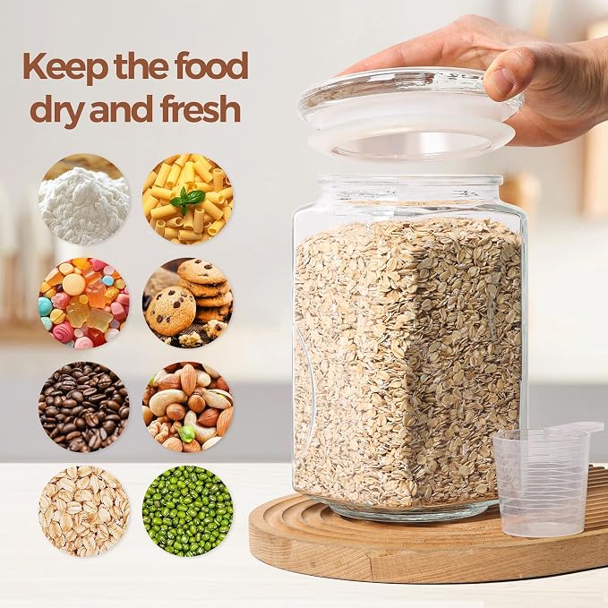 ComSaf 78oz Large Glass Storage Container with Airtight Lid, Thick Square Flour and Sugar Jar for Pantry Organization, Wide Mouth Glass Canister for Rice, Pasta, Cereal, Laundry Detergent